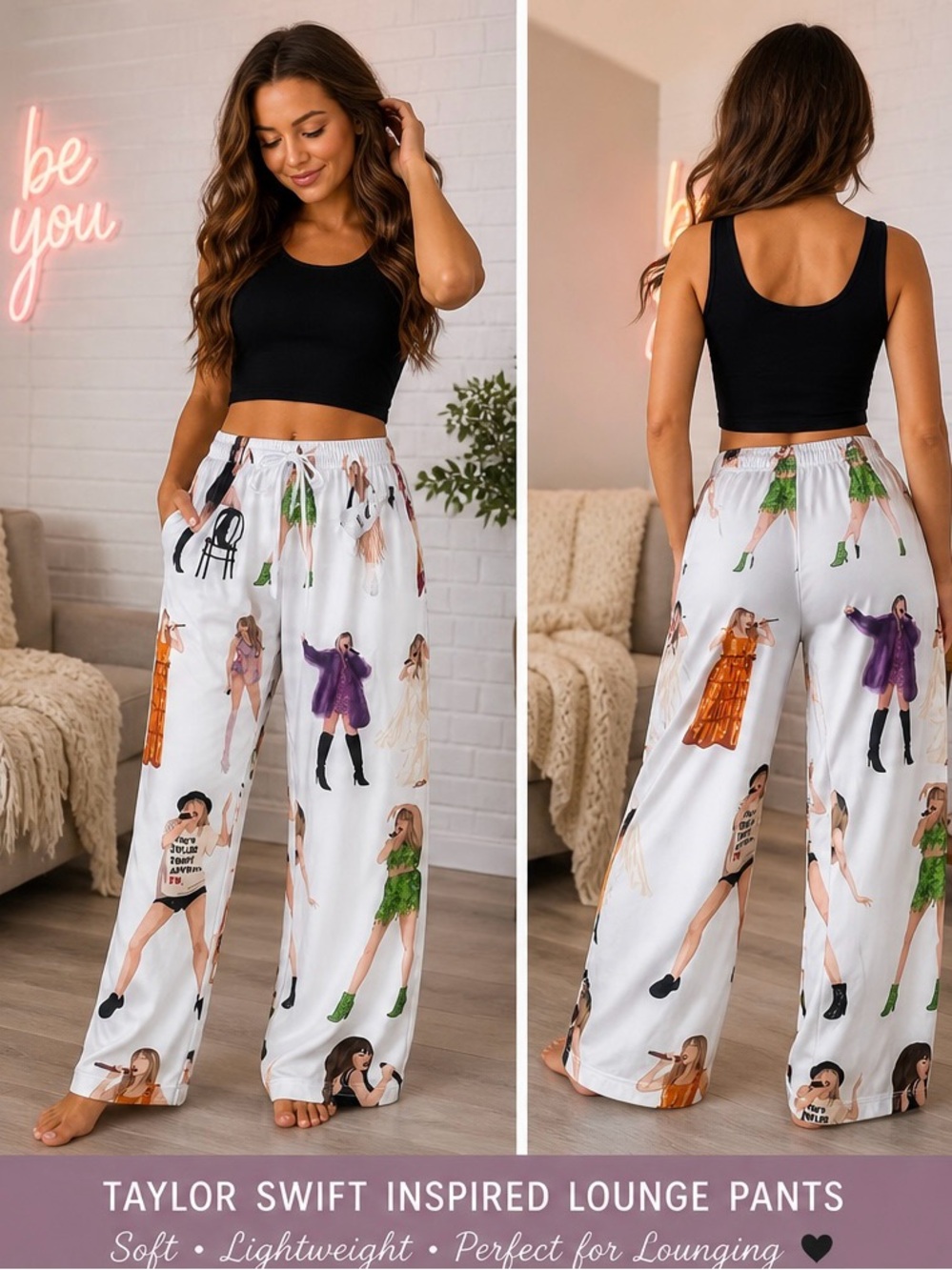 Swiftie Graphic Pajama Pants Women M Lounge Trendy Print